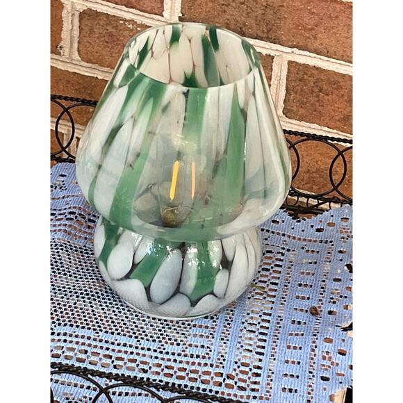 Confetti Glass Mushroom Light Lamp Green & White Boho - Picture 1 of 8